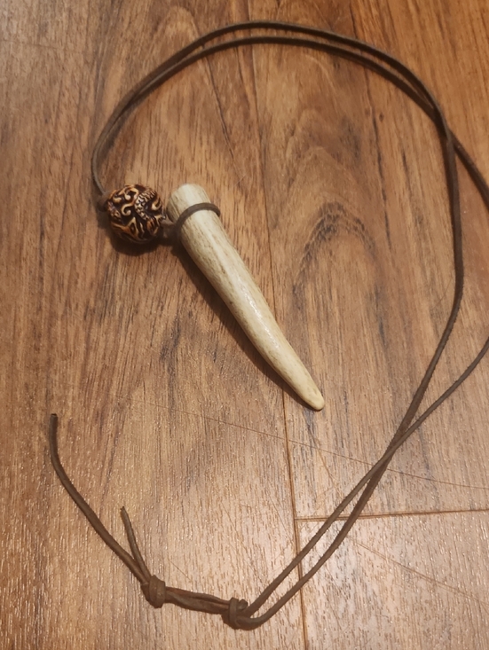 The Unbranded Brand Other - Carved Pendant Necklace with Decorative Bead - Brown Cord